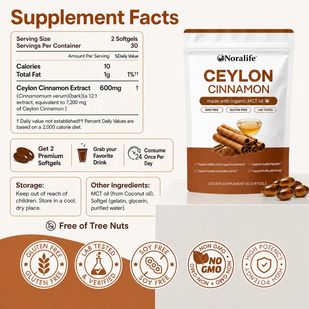 Noralife Ceylon Cinnamon 7200mg equivalent with MCT Oil